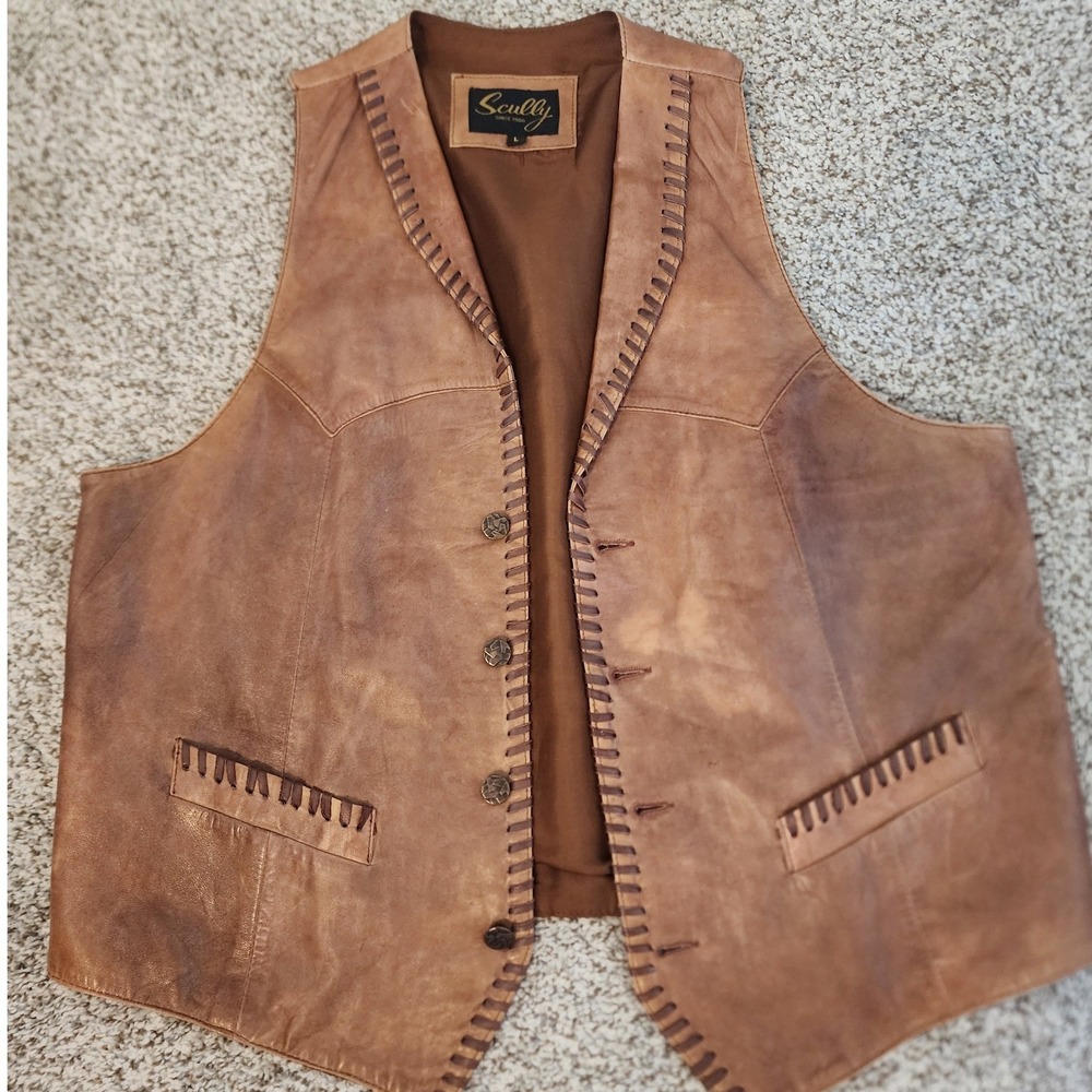 Scully Brown Lambskin Whip Stitch Leather Western Vest. Cowboy Y2K indiesleaze